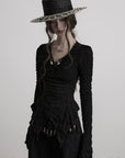 DOINDULGE Textured Ruched Deconstructed Long Sleeve T-Shirt