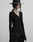 DOINDULGE Textured Ruched Deconstructed Long Sleeve T-Shirt