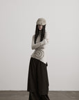 DOINDULGE Asymmetric Ruched High-Neck Long Sleeve Tee