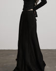 DOINDULGE Asymmetrical Pleated Long Skirt