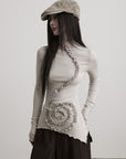 DOINDULGE Asymmetric Ruched High-Neck Long Sleeve Tee