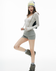 IAMXIAA フィットしたVネック長袖トップ