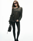 IAMXIAA Sheer Loose-Fit Knit Long Sleeve Top