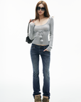 IAMXIAA Drawstring Ribbed Knit Long Sleeve Top