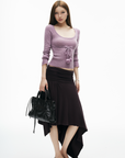 IAMXIAA Drawstring Ribbed Knit Long Sleeve Top