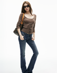 IAMXIAA Drawstring Ribbed Knit Long Sleeve Top