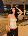 Hydrae Bustier Slim Sans Bretelles en Satin Brodé