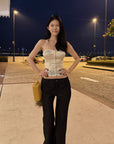 Hydrae Bustier Slim Sans Bretelles en Satin Brodé