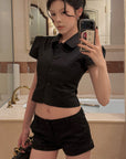 Hydrae Sculpted Satin Shirt & Low Rise Shorts Set