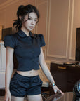 Hydrae Sculpted Satin Shirt & Low Rise Shorts Set