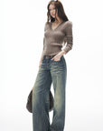 IAMXIAA Jean évasé droit délavé vintage