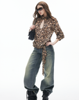 IAMXIAA Leopard Print Cut-Out Tie Detail Top