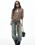 IAMXIAA Leopard Print Cut-Out Tie Detail Top