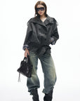 IAMXIAA Veste trench vintage à double boutonnage et col montant