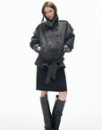IAMXIAA Veste trench vintage à double boutonnage et col montant