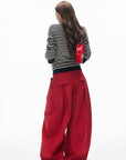 IAMXIAA Pantalon large plissé taille haute