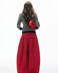 IAMXIAA Pantalon large plissé taille haute
