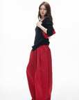 IAMXIAA Pantalon large plissé taille haute