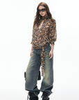 IAMXIAA Leopard Print Cut-Out Tie Detail Top