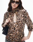 IAMXIAA Leopard Print Cut-Out Tie Detail Top