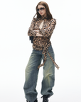 IAMXIAA Leopard Print Cut-Out Tie Detail Top