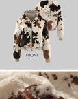 Veste réversible avec maille lisse et tissu pelucheux motif vache