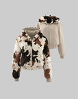 Veste réversible avec maille lisse et tissu pelucheux motif vache