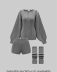 WARDEN EDGE Cable Knit Sweater & Shorts Set with Matching Leg Warmers