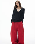 IAMXIAA Pantalon large plissé taille haute