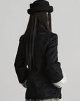 DOINDULGE High-Neck Textured Jacket with Crescent Button Detail