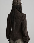 DOINDULGE Sculpted Collar Embroidered Fitted Jacket