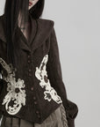 DOINDULGE Sculpted Collar Embroidered Fitted Jacket