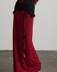 DOINDULGE Asymmetric Textured Panel Maxi Skirt with Fringe Detail