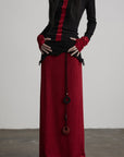 DOINDULGE Asymmetric Textured Panel Maxi Skirt with Fringe Detail