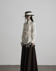 DOINDULGE Pointed-Collar Ruched Waist Structured Shirt