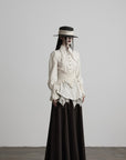 DOINDULGE Pointed-Collar Ruched Waist Structured Shirt
