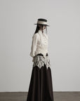 DOINDULGE Pointed-Collar Ruched Waist Structured Shirt