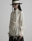 DOINDULGE Pointed-Collar Ruched Waist Structured Shirt