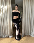 0122stepll Renaissance Portrait Print Draped Maxi Skirt