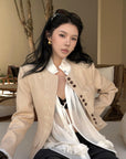 Hydrae Embroidered Fitted Blazer Structured Waist Cropped Jacket Vintage Inspired Tailored Top