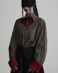 DOINDULGE Checked Rose Detail Loose Shirt