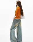 IAMXIAA Jean large taille basse à effet vintage