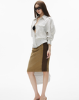 IAMXIAA Ribbed Panel Fitted Midi Skirt