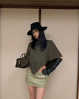 ROVENTE Textured Knit Poncho and Mini Skirt Set