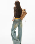 IAMXIAA Jean large taille basse à effet vintage
