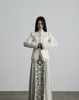 DOINDULGE Lace-Trim High-Neck Fitted Jacket
