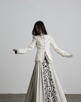 DOINDULGE Lace-Trim High-Neck Fitted Jacket