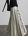 DOINDULGE Embroidered Panel Pleated Maxi Skirt