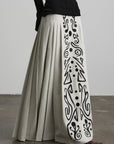 DOINDULGE Embroidered Panel Pleated Maxi Skirt