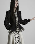 DOINDULGE Embroidered-Trim Fitted High-Neck Jacket